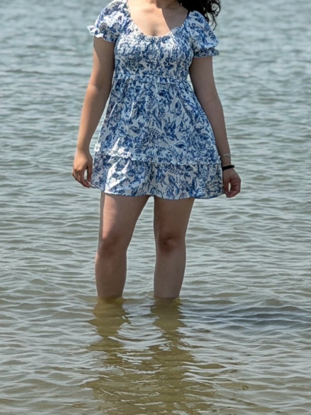 Blue Floral Smocked Dress